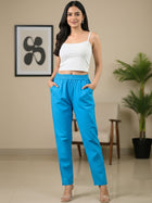 Everyday Turquoise Cotton Fully Elastic Trouser