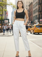 Everyday White Cotton Pants With Zip Closure