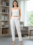 Everyday White Cotton Fully Elastic Trouser