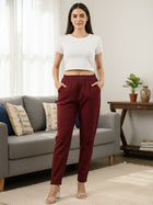 Everyday Wine Cotton Fully Elastic Trouser