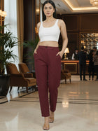 Everyday Wine Cotton Pants With Zip Closure