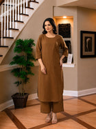 Brown Cotton Kurta Plazzo Set