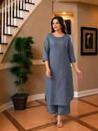 Grey Cotton Kurta Plazzo Set
