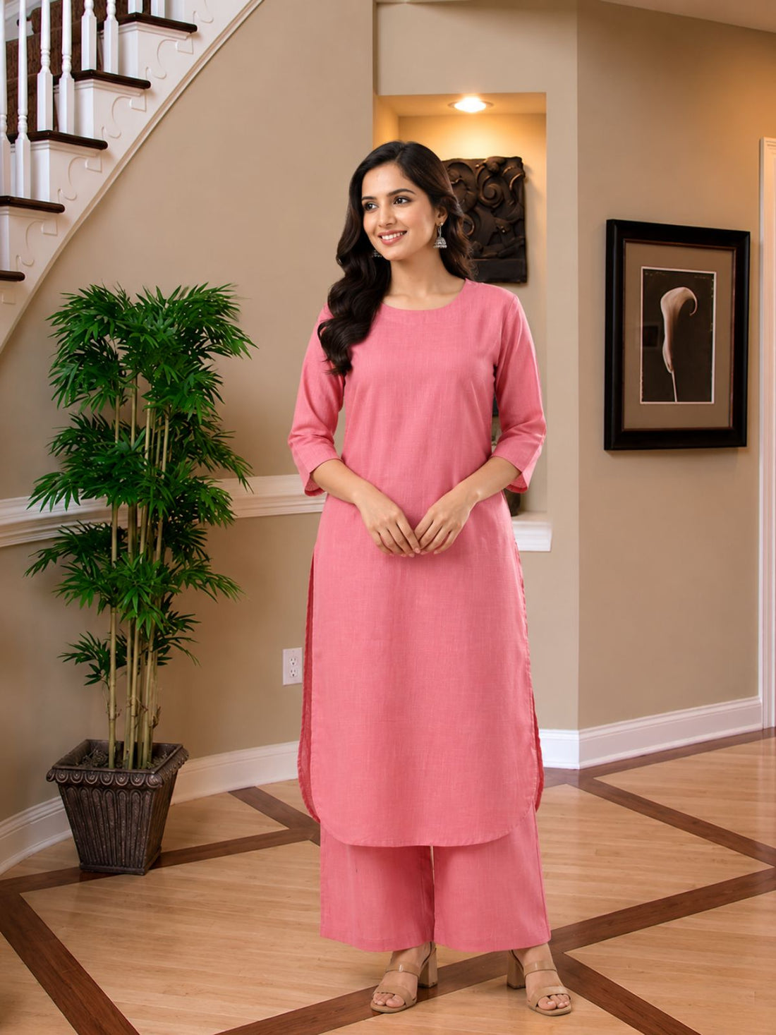 MauvePink Cotton Kurta Plazzo Set