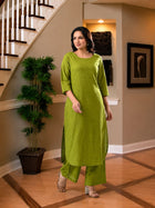 Olive Green Cotton Kurta Plazzo Set