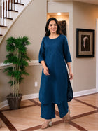 TealBlue Cotton Kurta Plazzo Set