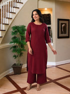 Wine Cotton Kurta Plazzo Set